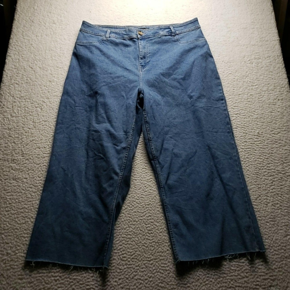 Black Tape Jeans Womens Plus 22 Blue Medium Wash Wide Leg Relaxed Stretch Denim